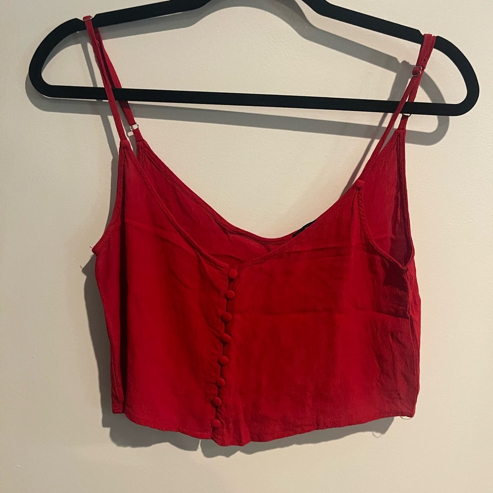Red Button-Front Camisole Crop Top